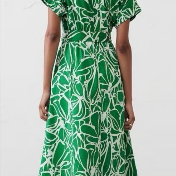 Banana Republic Midi Dress SM Belt Pockets Lined Zip Closure Green Floral - Picture 4 of 14